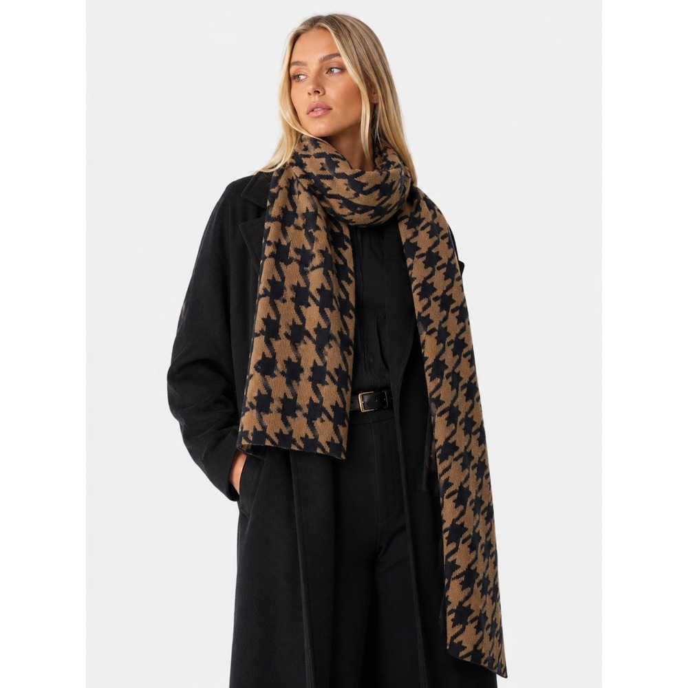 The Cashmere Project 100% Cashmere Houndstooth Scarf Brown Black One Size